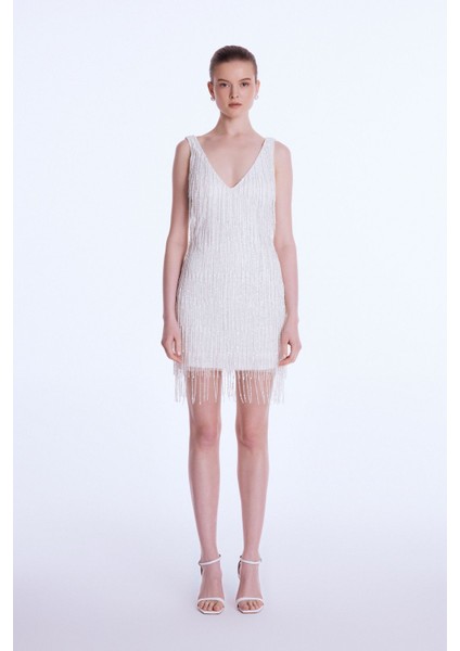 Night Zoom V Yaka Mini Elbise