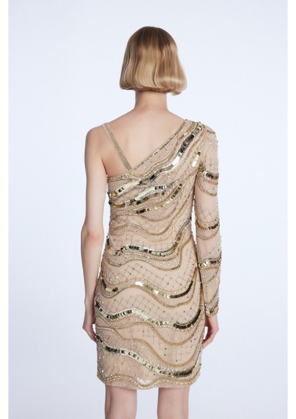 Mert Aslan Tek Omuz İşlemeli Mini Elbise fırsatları