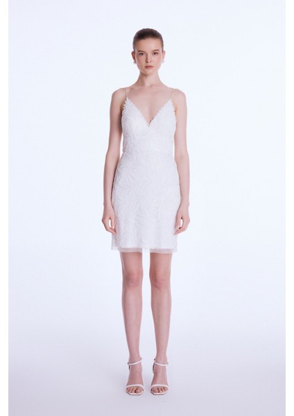 Night Zoom V Yaka İşlemeli Mini Elbise fiyatları