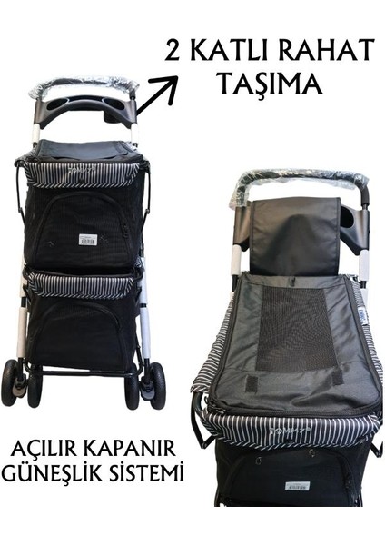 İki Katlı Evcil Hayvan Arabası 85x51x100cm Siyah Max 10+10 Kg fiyatları