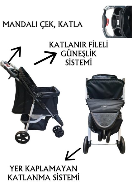 Evcil Hayvan Arabası 80x46x99cm Siyah Max 15 Kg modelleri