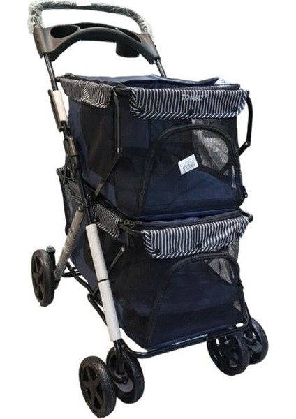 İki Katlı Evcil Hayvan Arabası 85x51x100cm Lacivert Max 10+10 Kg