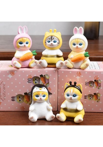 Yeni Sıcak Mofusands Kedi Figürü Kutusu Sanrio Aksiyon Figürü Mofus ve Çapraz Giyinme Hellokitty Kuromi Bebek Model Dekor Hediye Rengi: 5 Kutu Seti (Yurt Dışından)