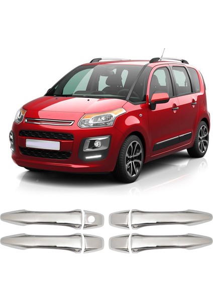 Citroen C3 Picasso Uyumlu 2009-2017 Krom Kapı Kolu 4 Kapı Paslanmaz Çelik