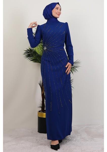 Elçin Taşlı Elbise Gece Mavi