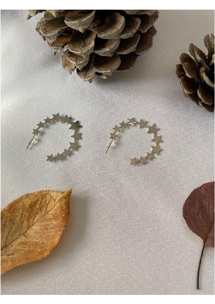 Yıldızlı Metal Halka Küpe Gümüş Renk