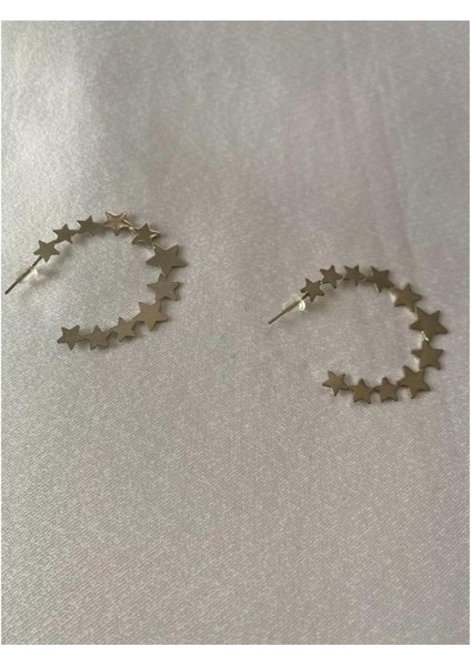 Yıldızlı Metal Halka Küpe Gümüş Renk fiyatları
