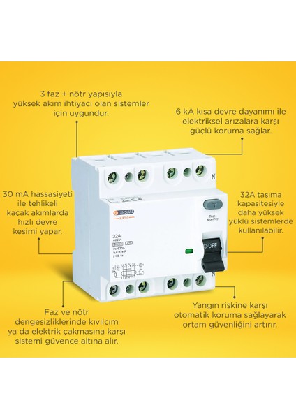 Valta Kaçak Akım Rölesi AC Tip 6kA 30mA 32A 3 Kutup + Nötr fiyatları