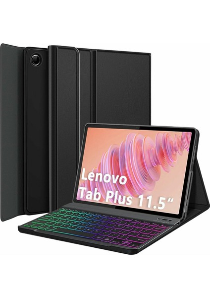 Lenovo Tab Plus 11.5 Inç 2024 (TB351FU) Rgb Arka Aydınlatmalı Bluetooth Uyumlu Klavyeli Deri Kılıf ve Kalem Yuvası (Yurt Dışından)