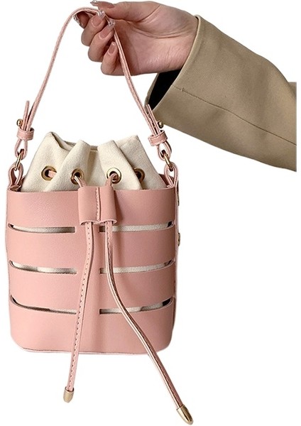 Şık Içi Boş El Tipi Pu Kova Çantası Tek Omuz Crossbody Kadın Çantası (Yurt Dışından)
