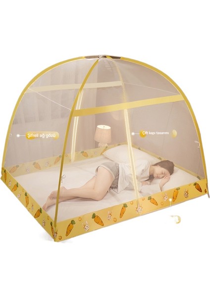 Yurt Cibinlik Ağı Kurulumsuz Ev Çocuk Desenli Çadır Çift Kapılı Fermuarlı Katlanır Yurt Çadır-1.5×2m (Yurt Dışından)