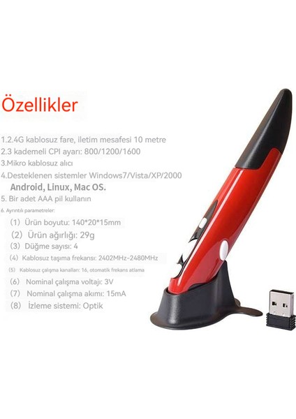 2.4g Kablosuz Fare Kalem Dikey Kalem Şekli Fare Bilgisayar Stylus (Yurt Dışından) fiyatları