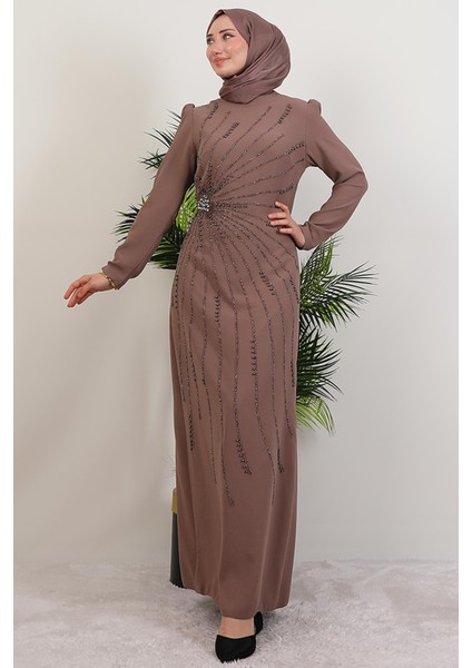 Elçin Taşlı Elbise Gül Kahve