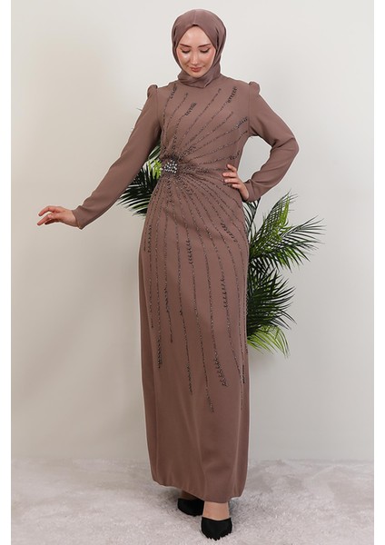 Elçin Taşlı Elbise Gül Kahve fiyatları