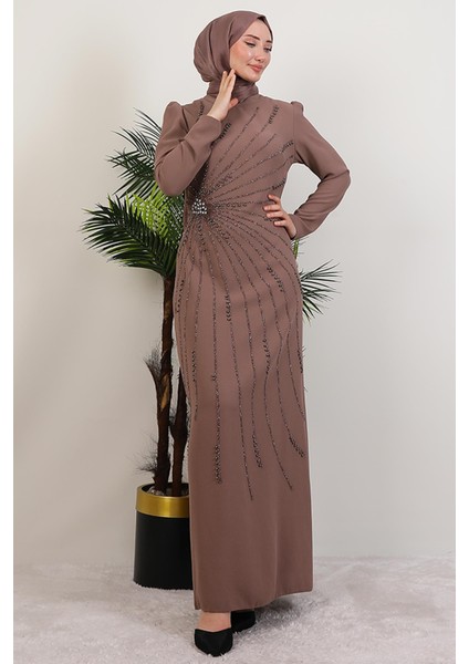 Elçin Taşlı Elbise Gül Kahve fırsatları