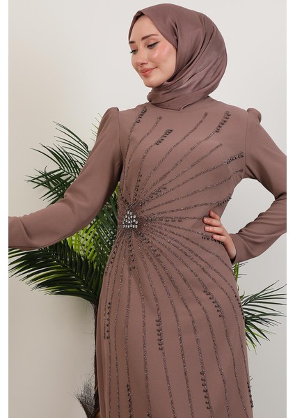 Elçin Taşlı Elbise Gül Kahve indirimleri