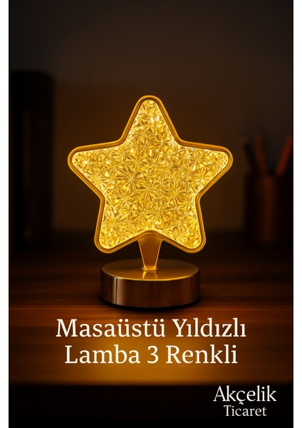 Masaüstü Yıldızlı Lamba – 3 Renkli LED Işıklı Dekoratif Gece Lambası