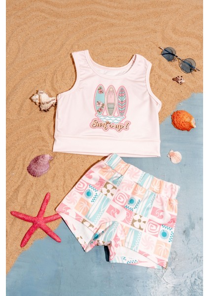 Kız Çocuk Baskılı Crop Mayo Bikini Takımı