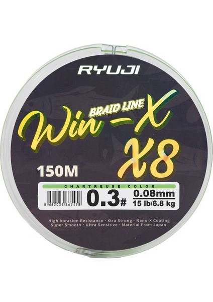 Ryujı Wınx X8 150M Chartreuse Ip Misina 0,16MM fiyatları