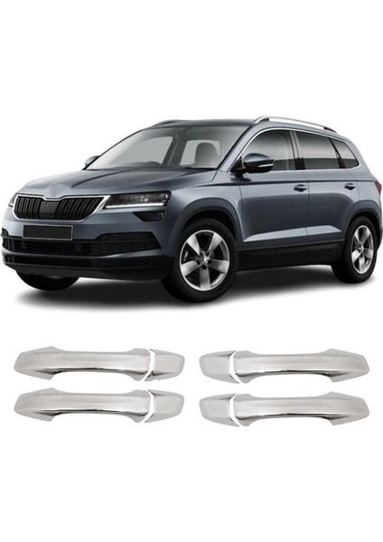 Skoda Karoq Uyumlu 2017 ve Üzeri Krom Kapı Kolu 4 Kapı Deliksiz Paslanmaz Çelik