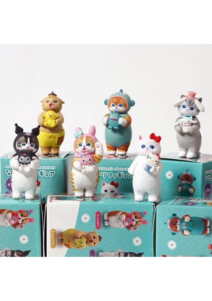 Yeni Sıcak Mofusds Kedi Figürü Kutusu Sanrio Aksiyon Figürü Mofus ve Çapraz Giyinme Hellokitty Kuromi Bebek Model Dekor Hediye Rengi: 6 Kutu Seti (Yurt Dışından)