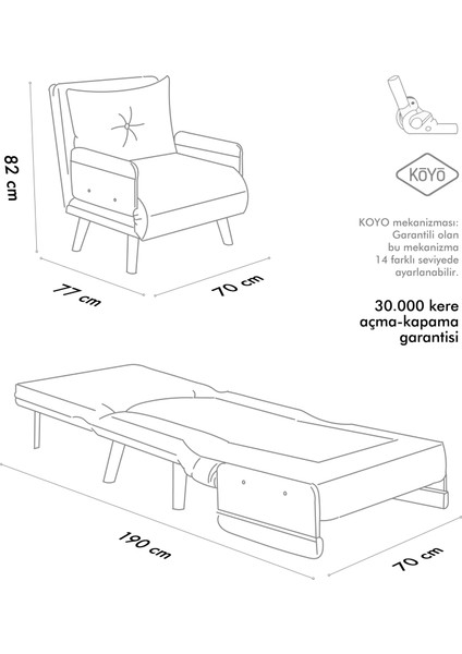 Cosmo Tekli Katlanır Yataklı Koltuk - Keten Koyu Gri
