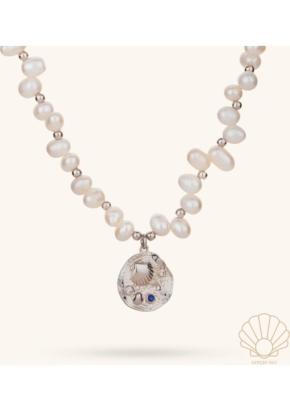 Deniz Kabuğu Figürlü Madalyon Inci Kolye