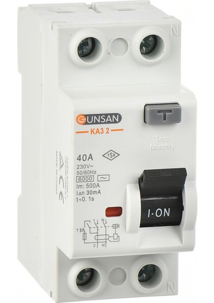 Valta Kaçak Akım Rölesi AC Tip 6kA 30mA 40A 1 Kutup + Nötr