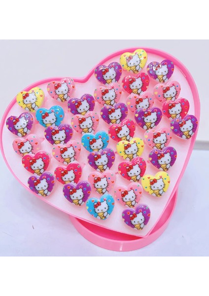 36PCS Set Sanrio Hello Kitty Kid Ring Çocuklar Ayarlanabilir Bebek Yüzük Moda Karikatür Çocuklar Kız Yüzükleri Kalp Kutusu Partisi Hediyeler: A6 (Yurt Dışından)