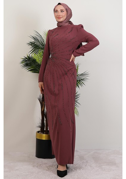 Elçin Taşlı Elbise Gül Kurusu modelleri