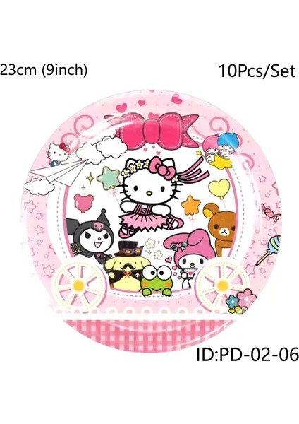 Hello Kitty Doğum Günü Partisi Dekorasyonu Tek Kullanımlık Sofra Kupası Plaka Masa Diz Örtüsü Peçete Peçete Peçete Bebek Duş Kız Parti Malzemeleri Renk: 9 Inç Plaka 10 Pcs (Yurt Dışından)