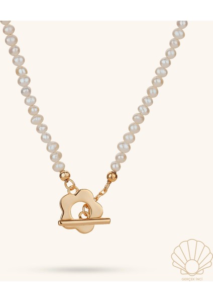Çiçek Figürlü T Kilit Inci Kolye