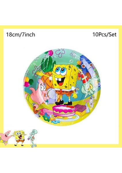 Spongebob Parti Dekorasyonları Tek Kullanımlık Sofra Kupası Bebek Duş Doğum Günü Tema Plakası Maskesi Çocuk Doğum Günü Partisi Renk: 7inch Plaka 10 Pcs (Yurt Dışından)