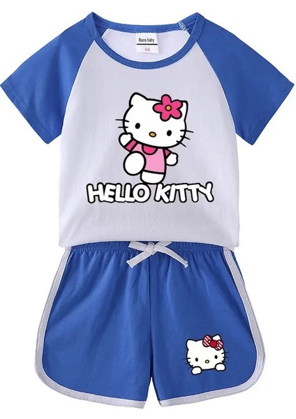 Hello Kitty Baskılı Çocuklar Kısa Kollu Takım 2024 Kız Yaz Giyim Karikatür T-Shirt Şort 2 Pc/set Çocuk Giyim Trailtsits Renk: Set/boyut: 18M (Yurt Dışından)