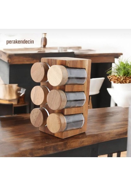 Akasya Kapaklı ve Standlı 6'lı Baharatlık Seti, Şık ve Kullanışlı Tasarım