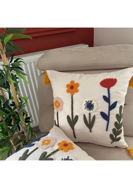 Comfort Punch Desenli Kırlent Kılıfı Kare Dekoratif Bohem Nakışlı Koltuk Yastık Kılıfı Panç 45X45 modelleri