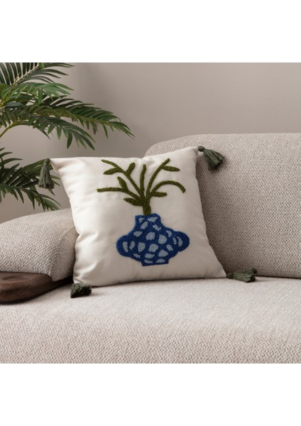 Comfort Punch Desenli Kırlent Kılıfı Kare Dekoratif Bohem Nakışlı Koltuk Yastık Kılıfı Panç 45X45