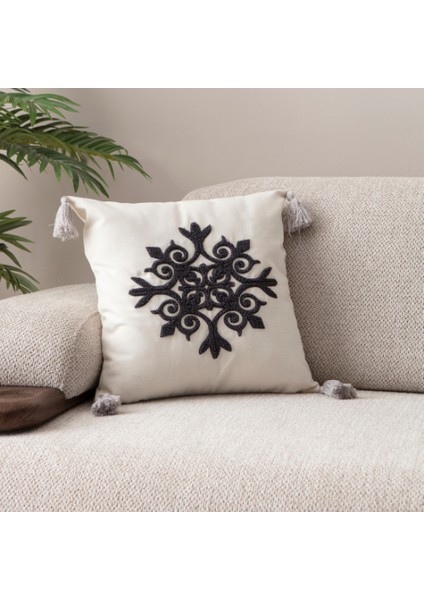 Comfort Punch Desenli Kırlent Kılıfı Kare Dekoratif Bohem Nakışlı Koltuk Yastık Kılıfı Panç 45X45