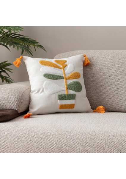 Comfort Punch Desenli Kırlent Kılıfı Kare Dekoratif Bohem Nakışlı Koltuk Yastık Kılıfı Panç 45X45