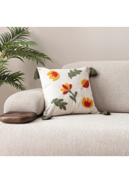 Comfort Punch Desenli Kırlent Kılıfı Kare Dekoratif Bohem Nakışlı Koltuk Yastık Kılıfı Panç 45X45