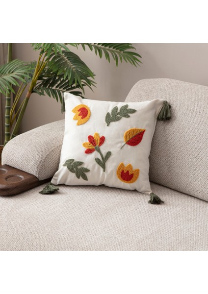 Comfort Punch Desenli Kırlent Kılıfı Kare Dekoratif Bohem Nakışlı Koltuk Yastık Kılıfı Panç 45X45 modelleri