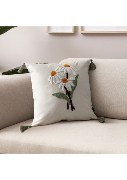 Comfort Punch Desenli Kırlent Kılıfı Kare Dekoratif Bohem Nakışlı Koltuk Yastık Kılıfı Panç 45X45