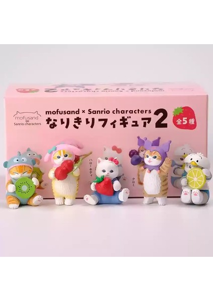 Yeni Sıcak Mofusands Kedi Figürü Kutusu Sanrio Aksiyon Figürü Mofus ve Çapraz Giyinme Hellokitty Kuromi Bebek Modeli Dekoru Hediye Kol: Bir Set 5 Kutu (Yurt Dışından)