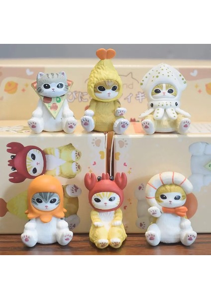 Yeni Sıcak Mofusds Kedi Figürü Kutusu Sanrio Aksiyon Figürü Mofus ve Çapraz Giyinme Hellokitty Kuromi Bebek Model Dekor Hediye Rengi: 6 Kutu Seti (Yurt Dışından)