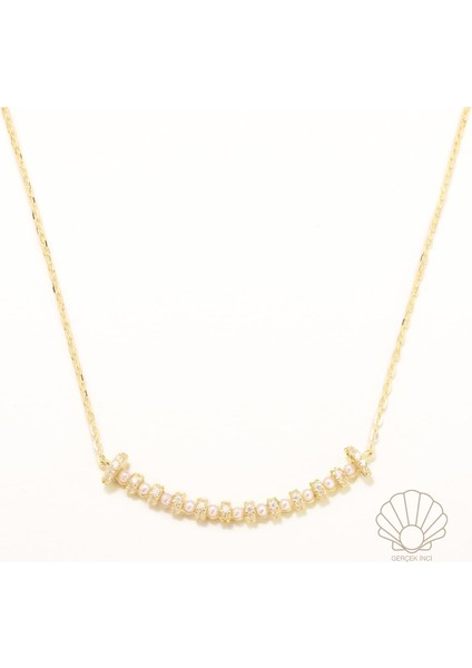 Sıralı Incili Kolye Zirkon Taşlı