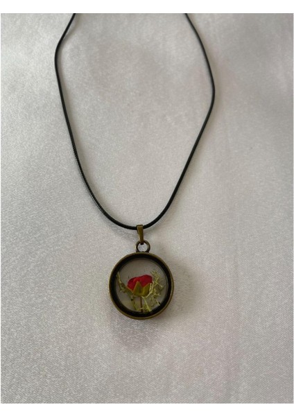 Kurutulmuş Kırmızı Gül Deri Ipli Kolye modelleri