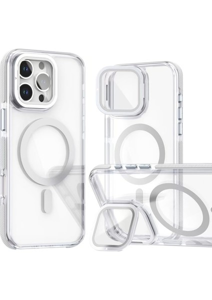 iPhone 16 Pro Max Manyetik Kılıf Tpu Akrilik Şeffaf Telefon Arka Kapağı Lens Koruyucu Ayaklı (Yurt Dışından)