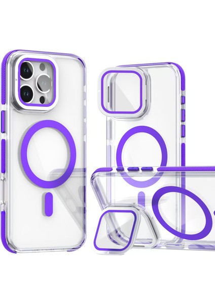 iPhone 16 Pro Max Manyetik Kılıf Tpu Akrilik Şeffaf Telefon Arka Kapağı Lens Koruyucu Ayaklı (Yurt Dışından)