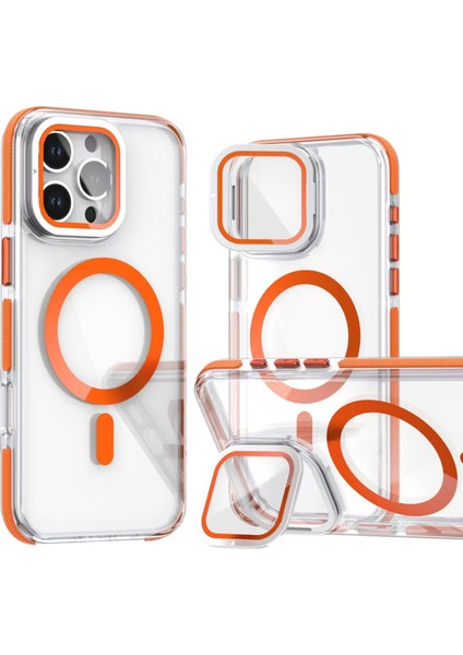 iPhone 16 Pro Manyetik Kılıf Tpu Akrilik Şeffaf Telefon Arka Kapağı Lens Koruyucu Ayaklı (Yurt Dışından)