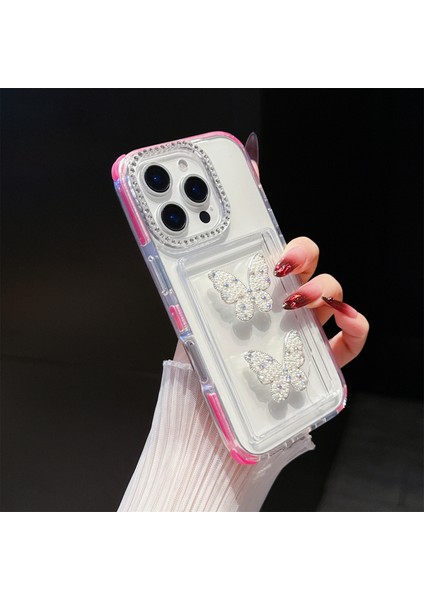 iPhone 16 Pro Rhinestone Dekorlu Tpu + Pc Telefon Kılıfı ve Kart Tutucu (Yurt Dışından)